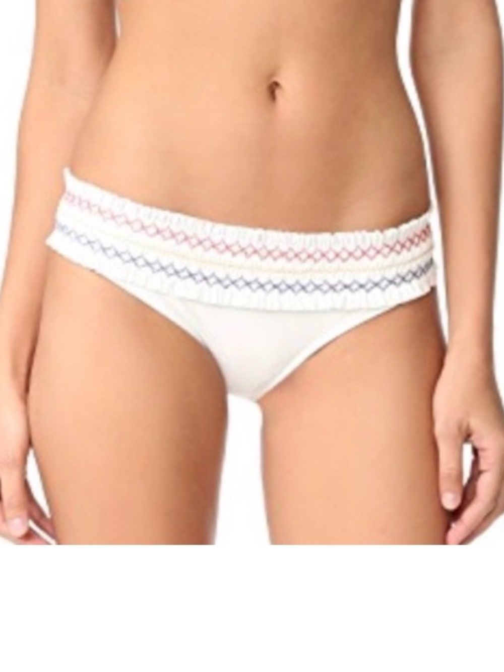 White Smocked Bikini Bottom with Multicolor Stitching size 0X
